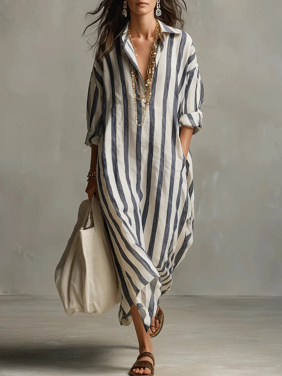 Vestido Camisero Mujer Algodón Corte Largo Fluido - Mavetta
