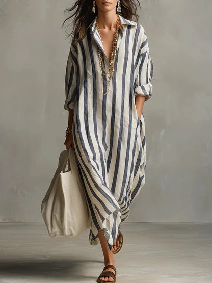 Vestido Camisero Mujer Algodón Corte Largo Fluido - Mavetta