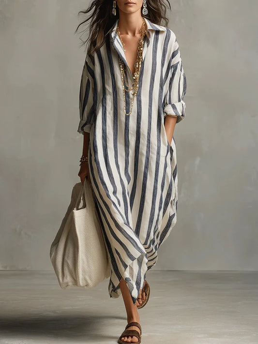 Vestido Camisero Mujer Algodón Corte Largo Fluido - Mavetta