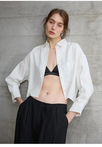 Sobrecamisa Mujer de Lino Corte Oversize Cuello en V y Botones