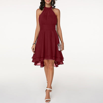 Vestido corto mujer con cuello halter y caída fluida