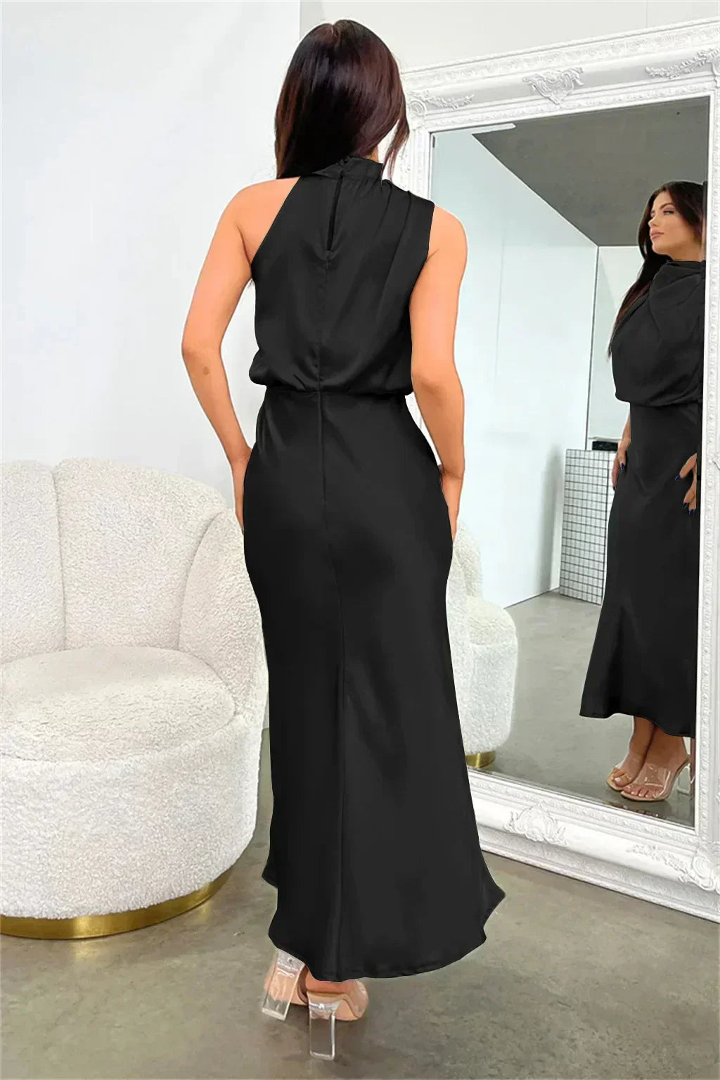 Vestido noche Mujer cuello halter corte fluido