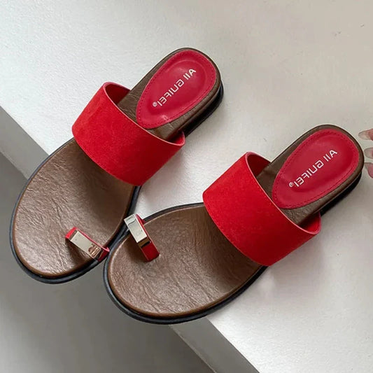 Sandalias Mujer de Piel Ante con Detalle de Anillo - Mavetta