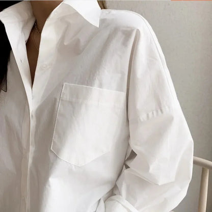 Blusa Mujer Oversized de Algodón con Botones y Manga Larga