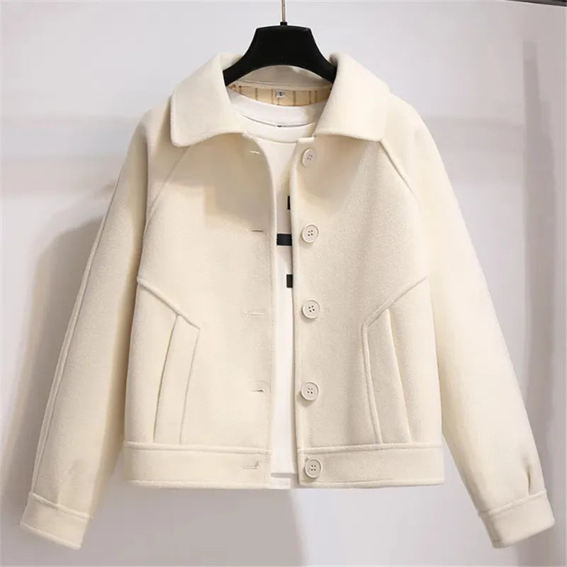 Chaqueta Mujer Mezcla de Lana Botones Cuello Camisero