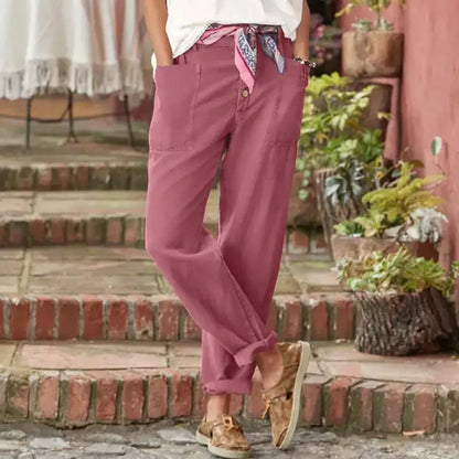 Pantalones Mujer Corte Relajado Cintura Alta