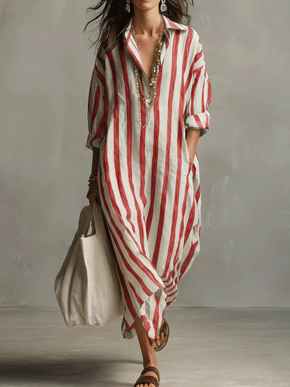 Vestido Camisero Mujer Algodón Corte Largo Fluido