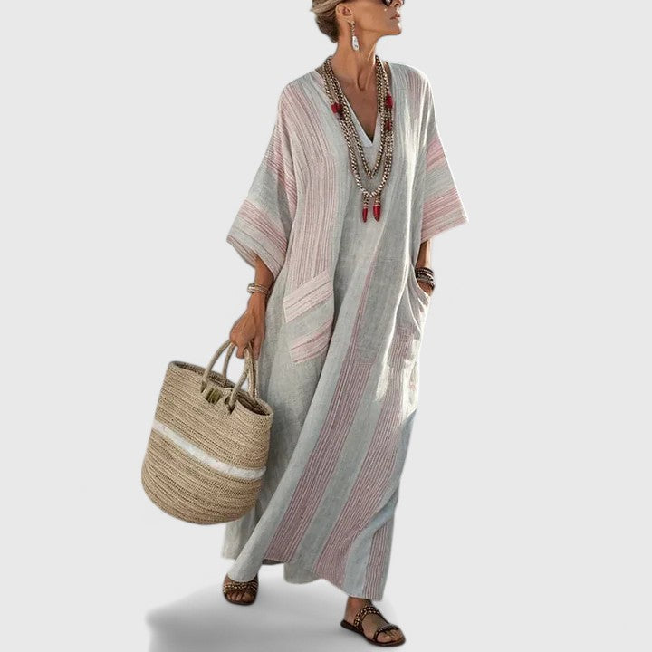 Vestido midi mujer de tejido transpirable estilo bohemio con bolsillos