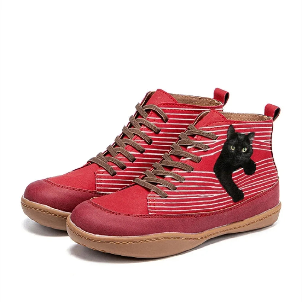Botines Mujer Diseño Gato Casual Comodos Otono Invierno