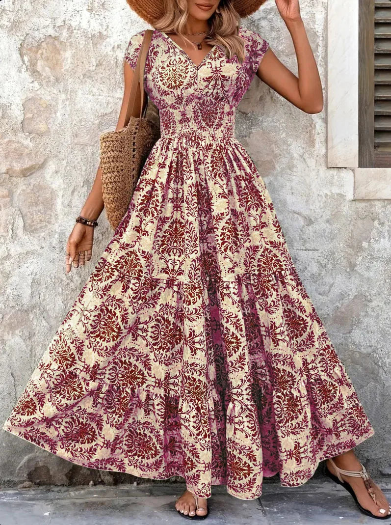 Vestido maxi mujer de tejido barroco escote en V