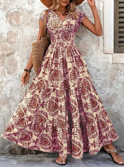 Vestido maxi mujer de tejido barroco escote en V
