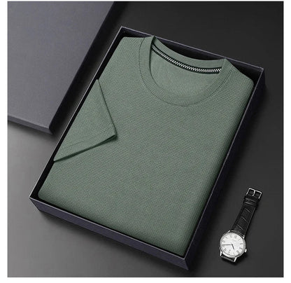 Camiseta Hombre de Punto Waffle Cuello Redondo Manga Corta