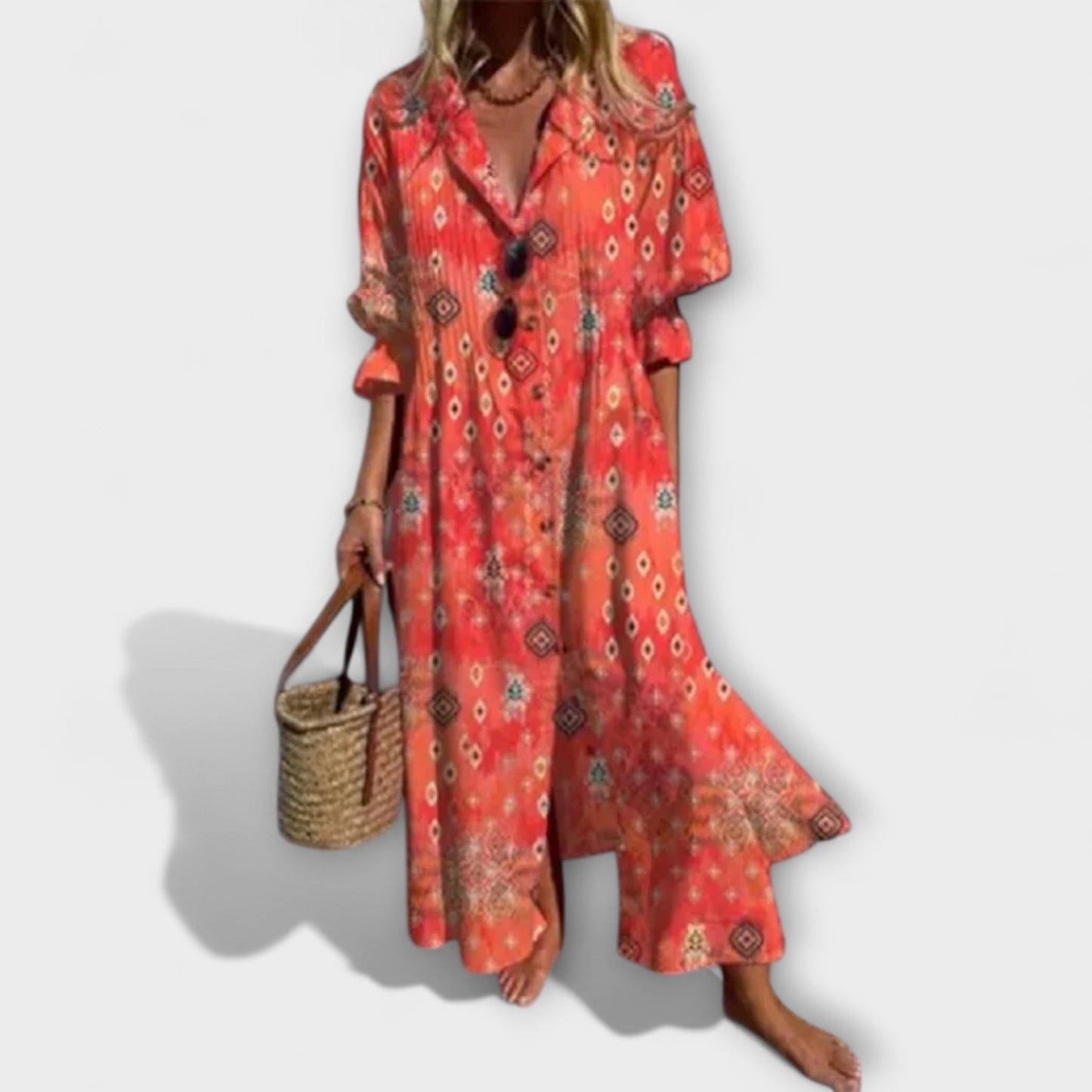 Vestido Camisero Mujer Algodón Manga Abullonada Largo
