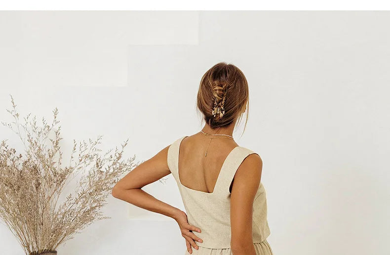 Pantalones Mujer de Lino Pierna Ancha Cintura Elástica Lazo
