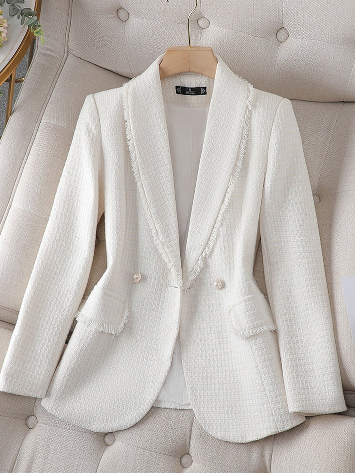 Blazer Mujer Tela Texturizada Flecos Ajuste Estiloso