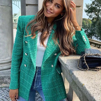 Blazer Mujer Cruzado Detalles Texturizados Ajuste Slim