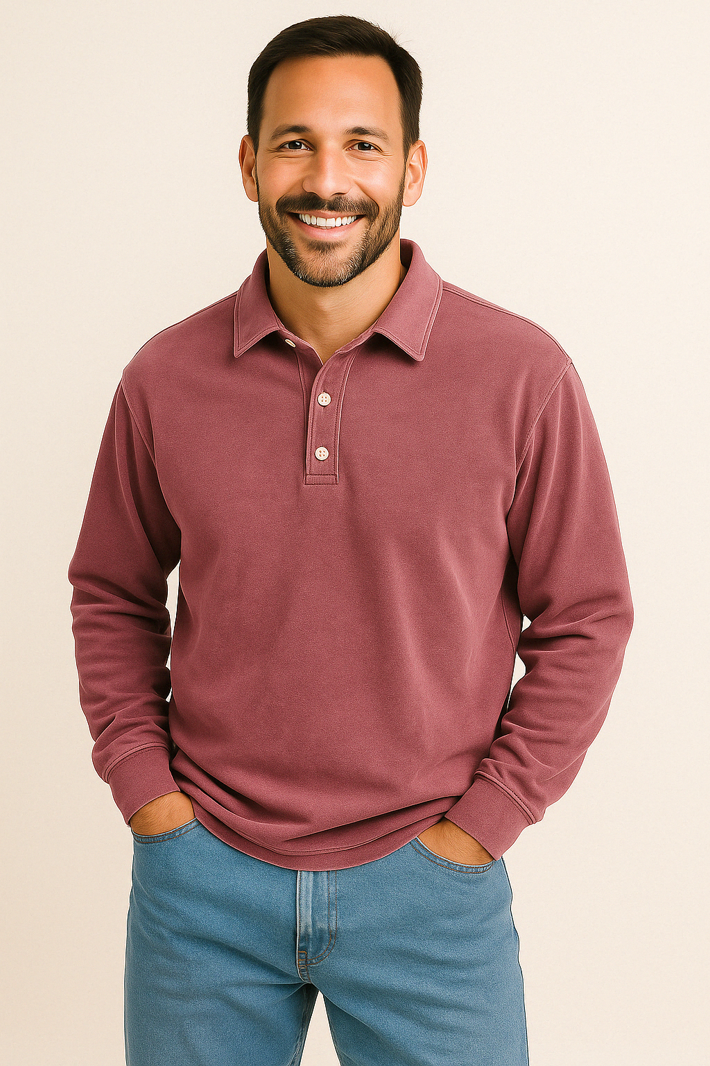 Polo Hombre Manga Larga Algodón Ajuste Clásico
