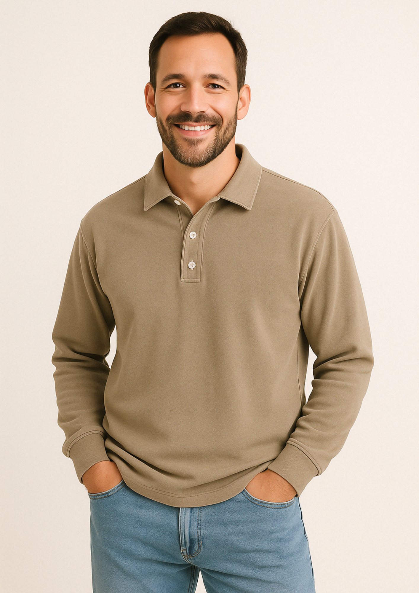 Polo Hombre Manga Larga Algodón Ajuste Clásico