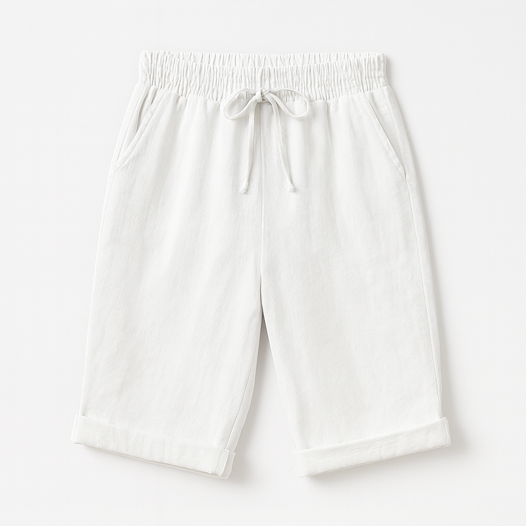 Pantalones Capri Mujer Algodón Cintura Elástica Dobladillo Enrollado