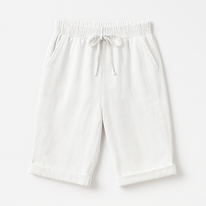 Pantalones Capri Mujer Algodón Cintura Elástica Dobladillo Enrollado