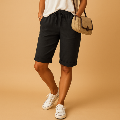 Pantalones Capri Mujer Algodón Cintura Elástica Dobladillo Enrollado