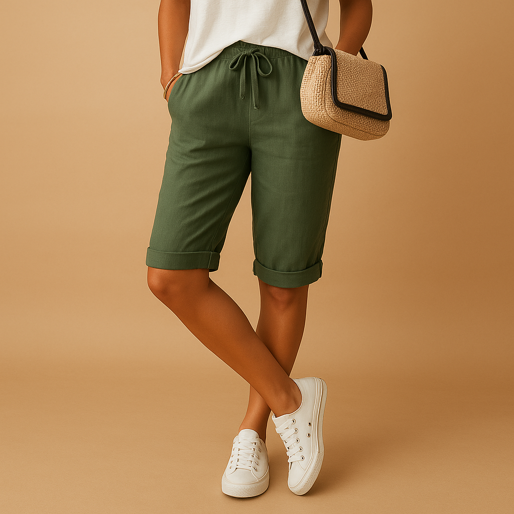 Pantalones Capri Mujer Algodón Cintura Elástica Dobladillo Enrollado