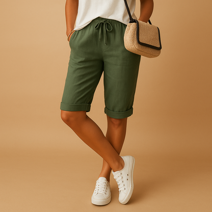 Pantalones Capri Mujer Algodón Cintura Elástica Dobladillo Enrollado