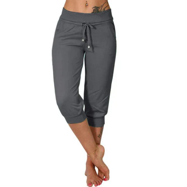 Pantalones Capri Mujer Mezcla Ligera Cintura Elástica Ajustable