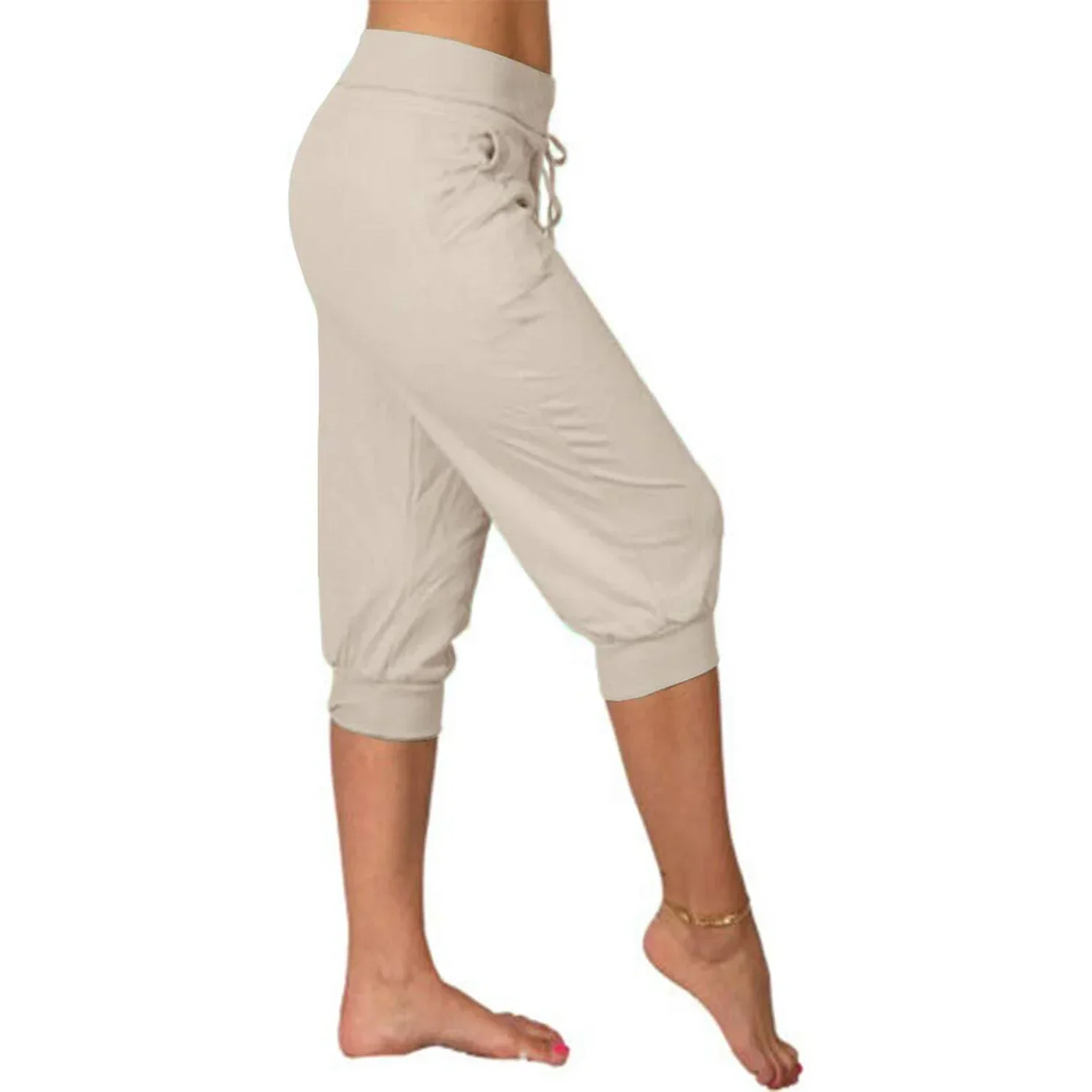 Pantalones Capri Mujer Mezcla Ligera Cintura Elástica Ajustable