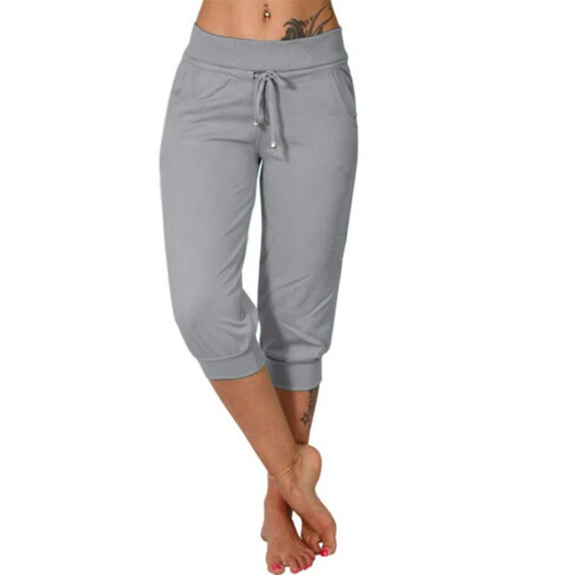 Pantalones Capri Mujer Mezcla Ligera Cintura Elástica Ajustable