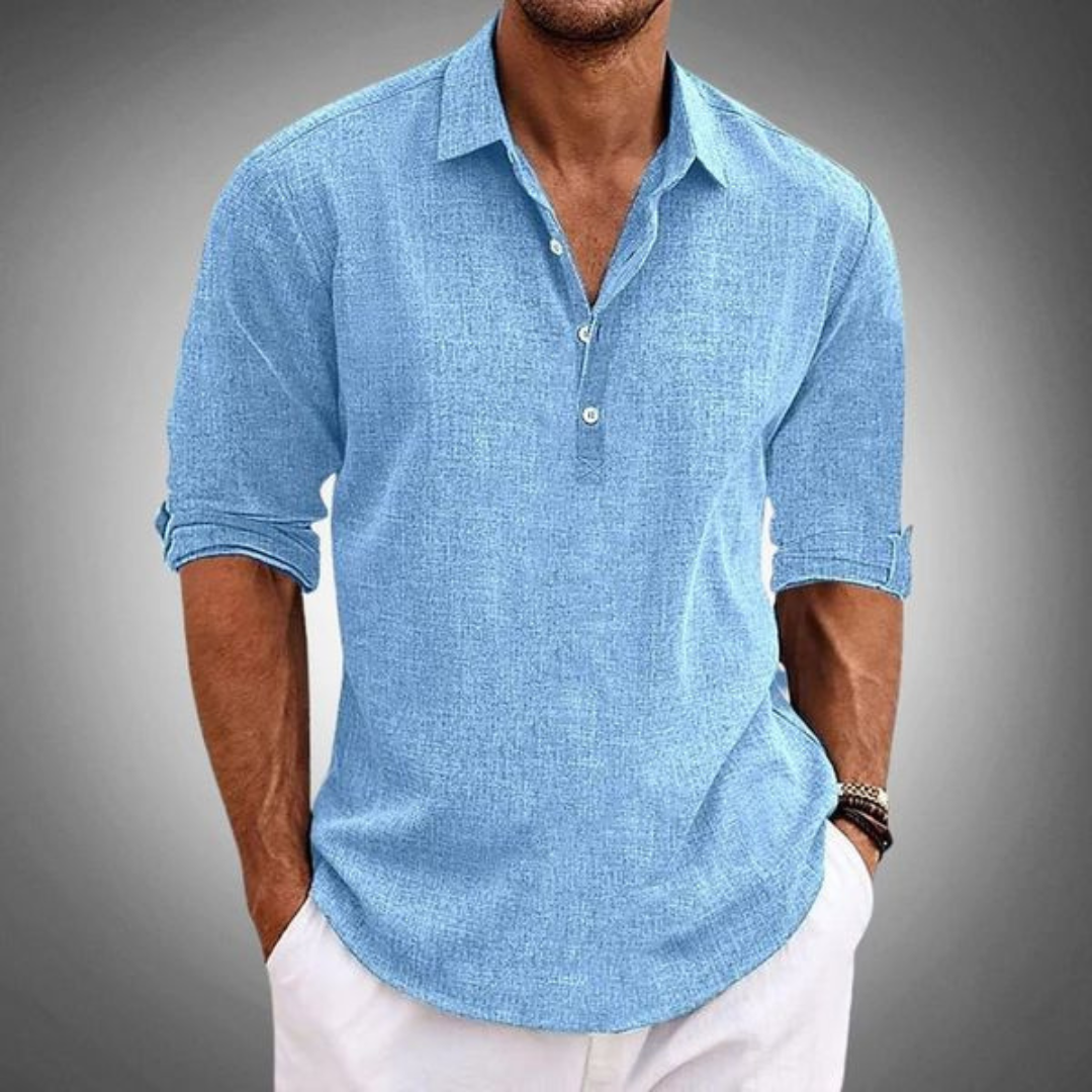 Camiseta Polo Hombre Algodón Manga Larga Escote Abierto - Mavetta