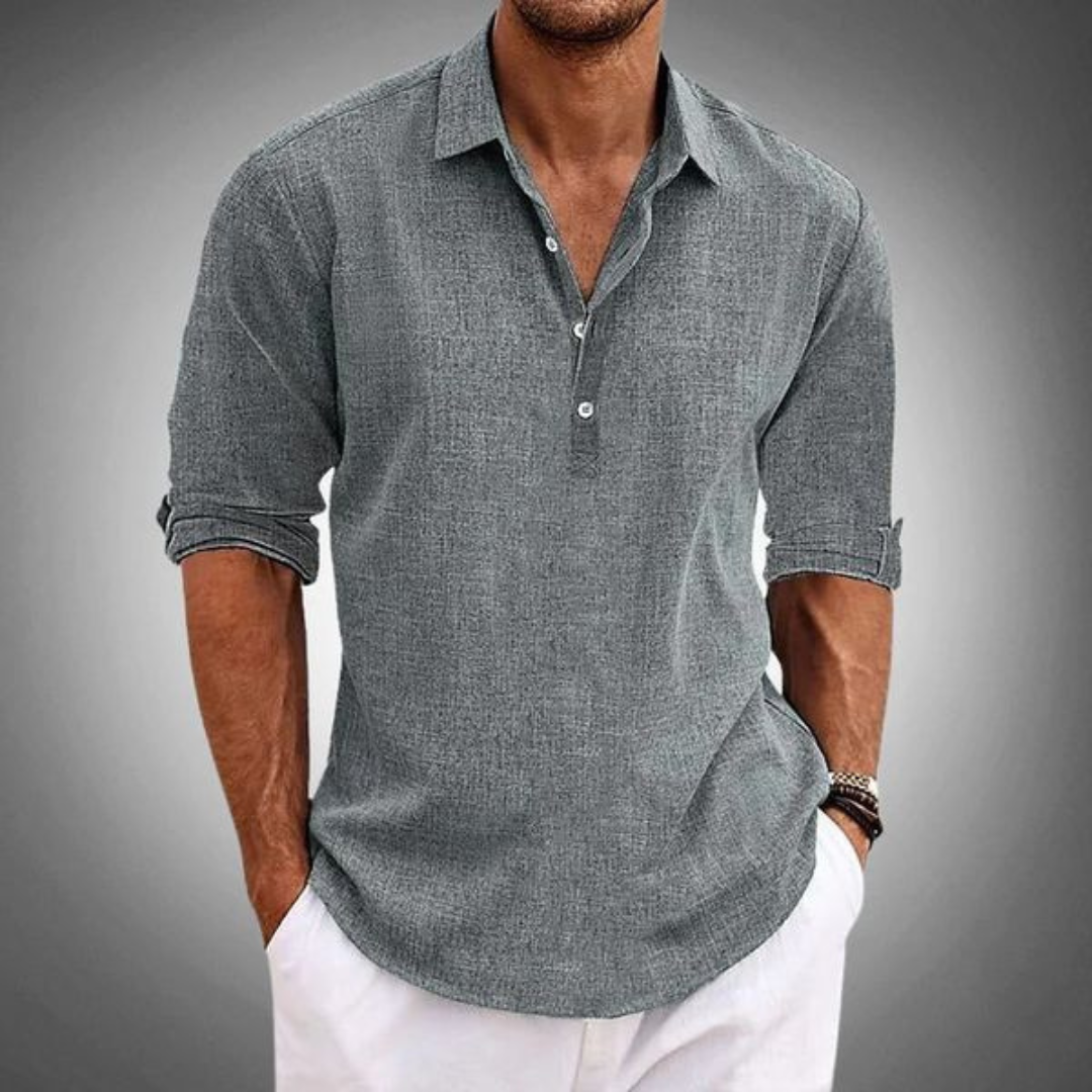 Camiseta Polo Hombre Algodón Manga Larga Escote Abierto