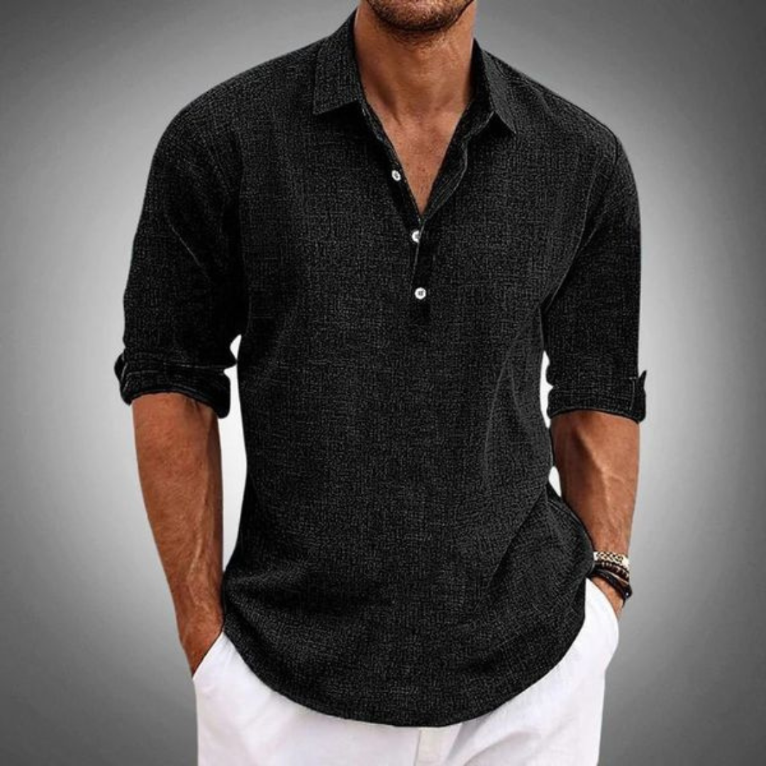 Camiseta Polo Hombre Algodón Manga Larga Escote Abierto