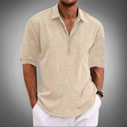 Camiseta Polo Hombre Algodón Manga Larga Escote Abierto