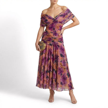Vestido Maxi Mujer Drapeado Hombros Caídos