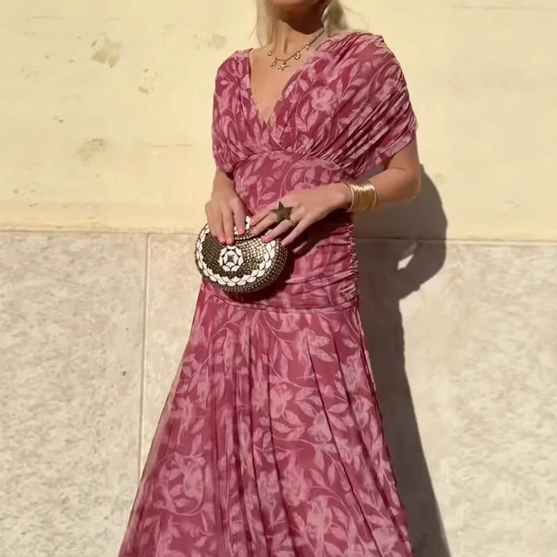 Vestido mujer escote en V cruzado falda fluida ligera