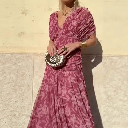 Vestido mujer escote en V cruzado falda fluida ligera