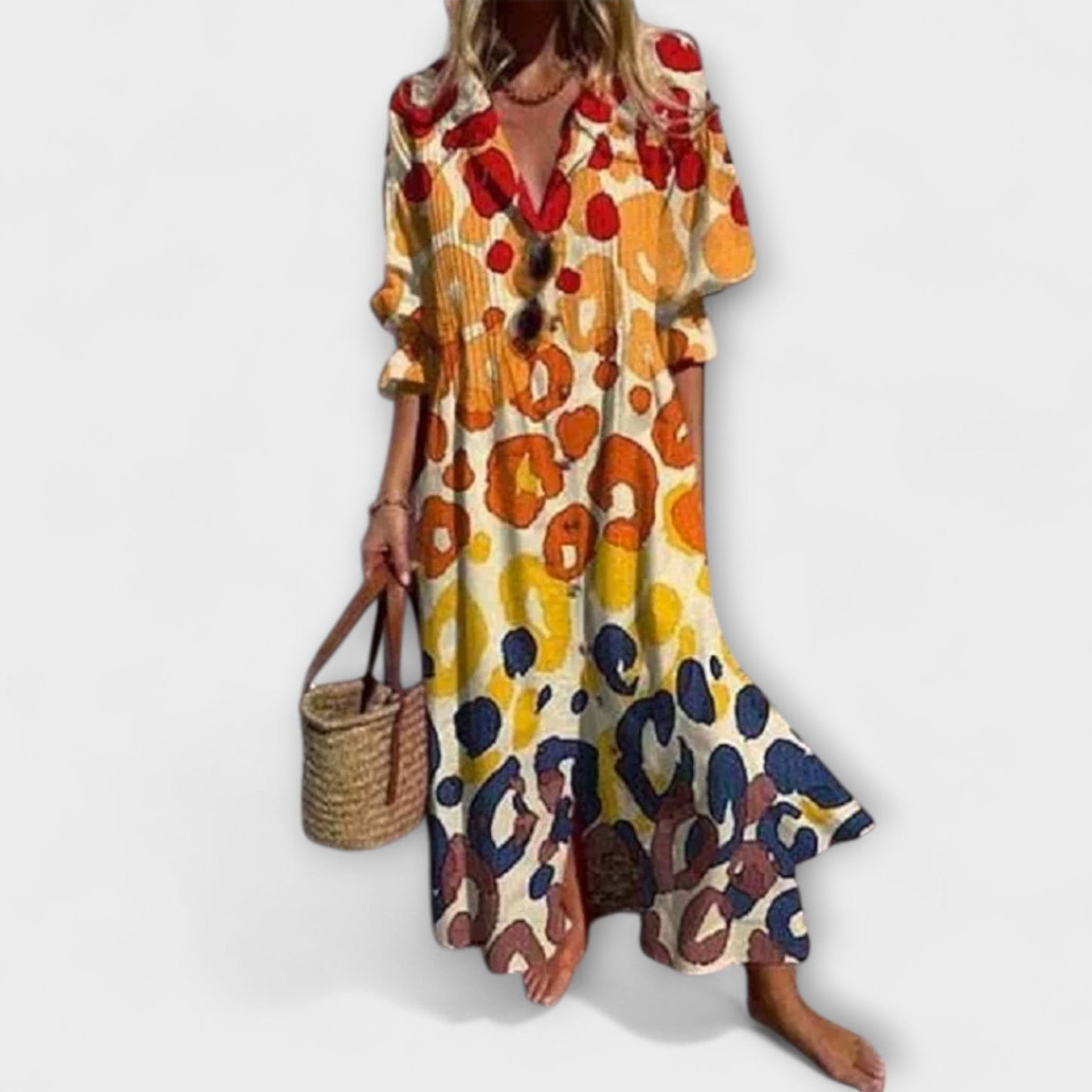 Vestido Camisero Mujer Algodón Manga Abullonada Largo