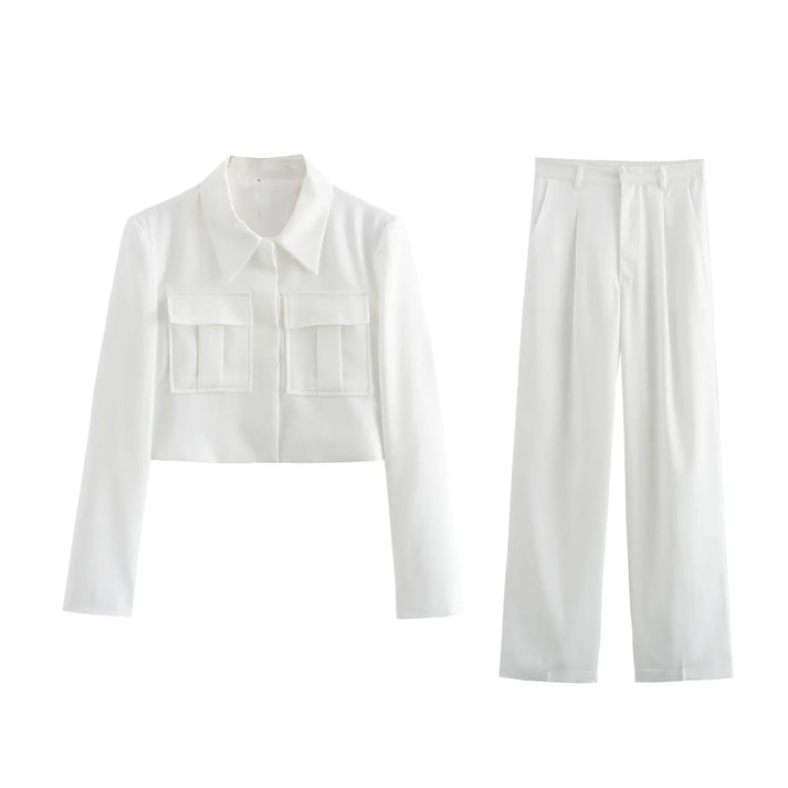 Conjunto Mujer Chaqueta y Pantalón Pierna Ancha Elegante