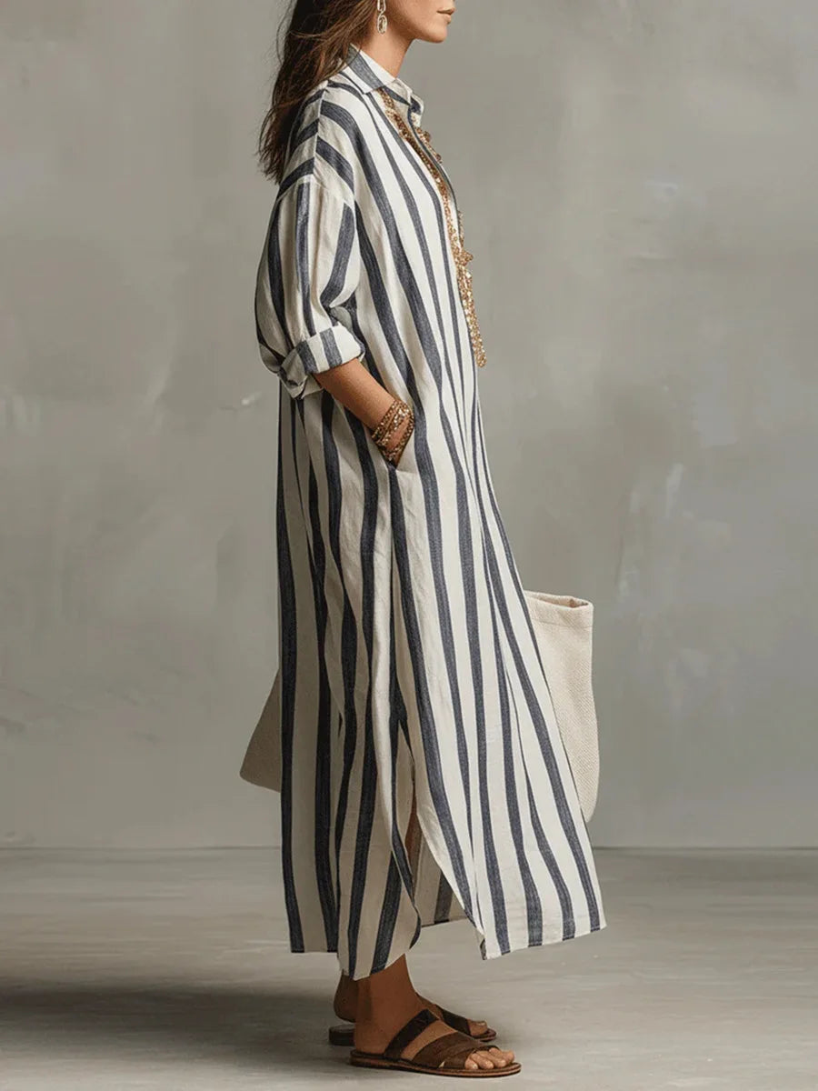 Vestido Camisero Mujer Algodón Corte Largo Fluido