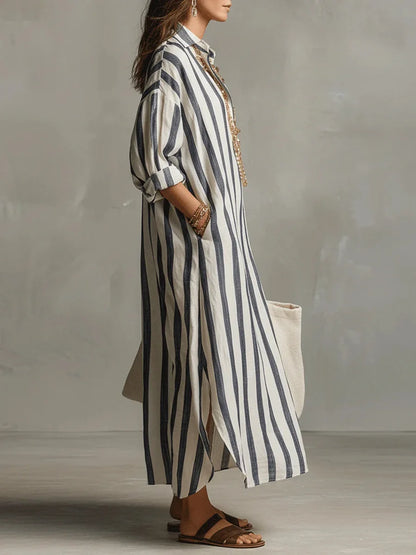 Vestido Camisero Mujer Algodón Corte Largo Fluido