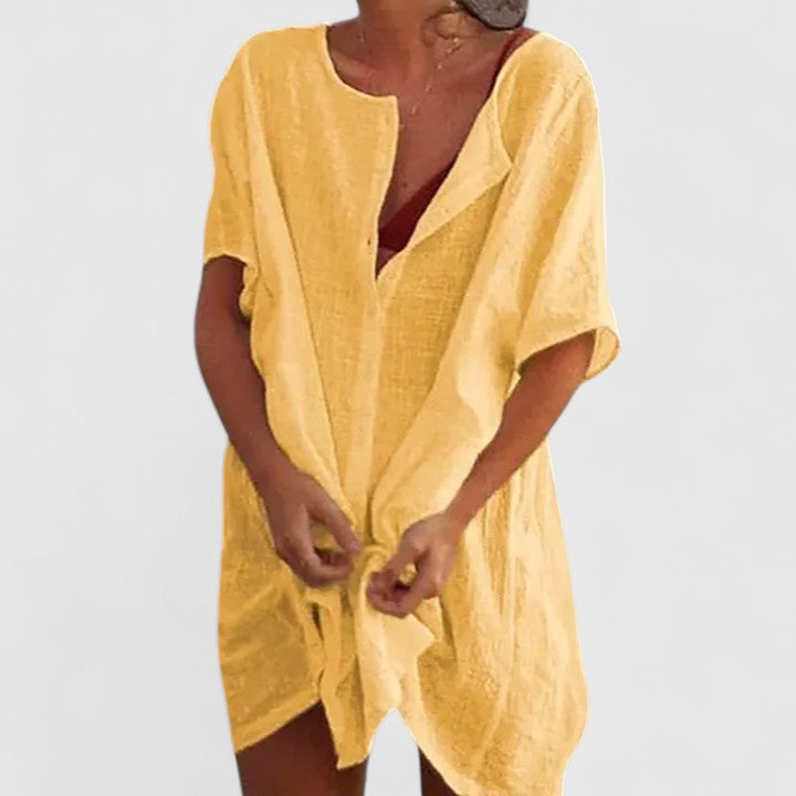 Vestido túnica mujer de algodón escote en V corte suelto
