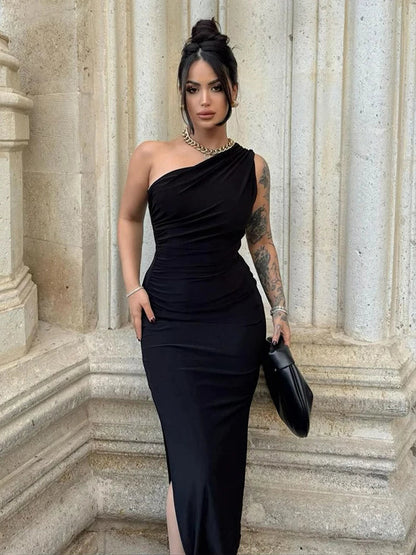 Vestido bodycon mujer de un solo hombro con abertura lateral