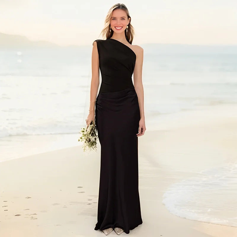 Vestido maxi mujer de satén con abertura