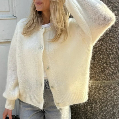 Chaqueta Punto Mujer Botones Nácar Cuello Pico