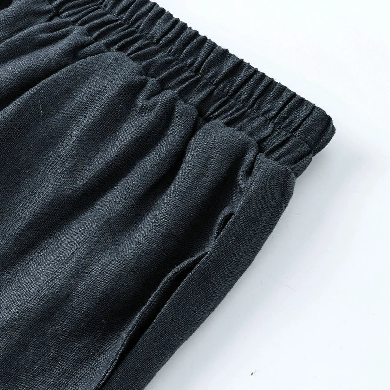 Pantalones Mujer de Lino Pierna Ancha Cintura Elástica Corte Tobillo