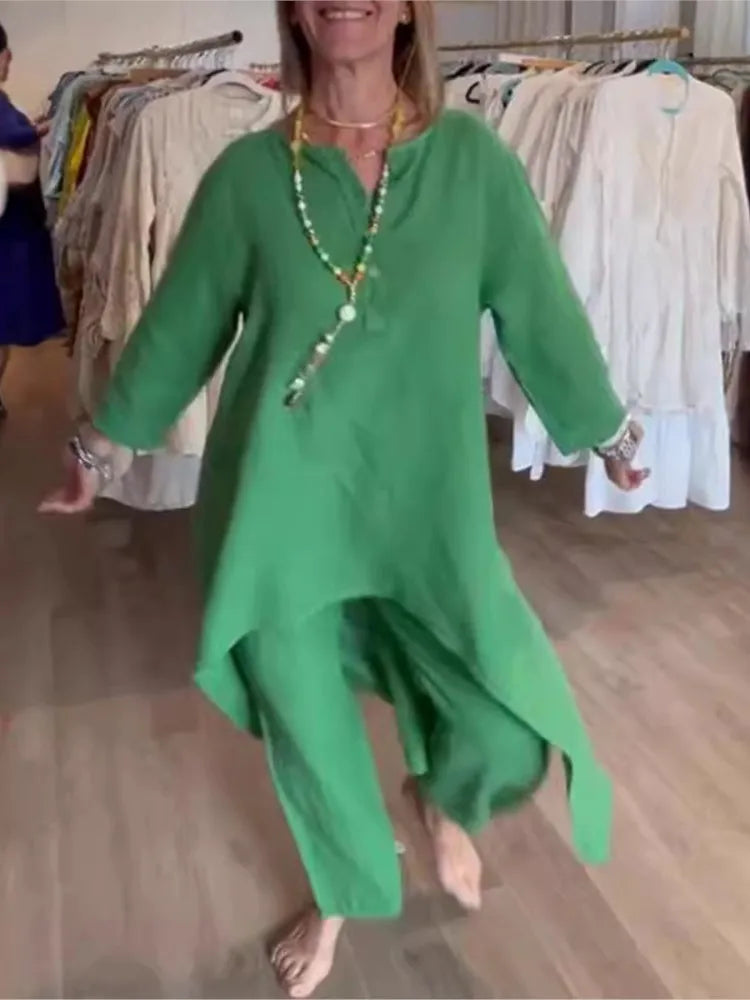 Conjunto Mujer Túnica Holgada y Pantalón Comodo Diario