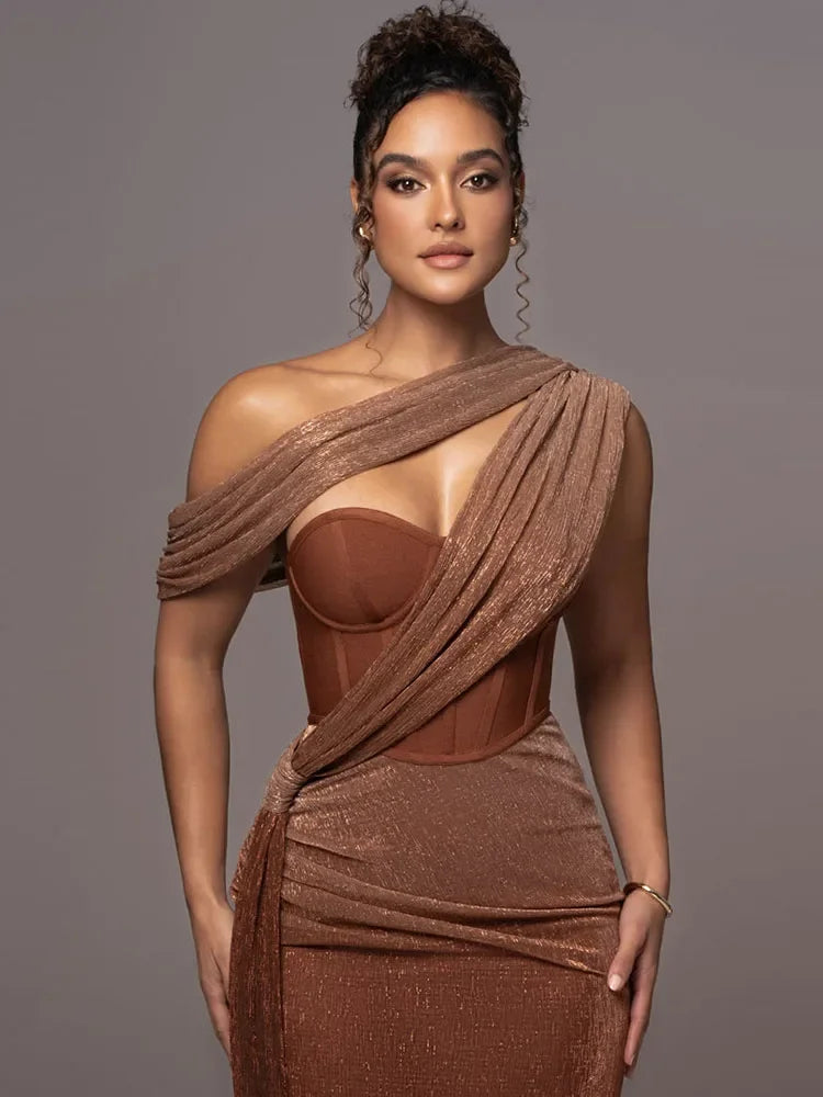 Vestido noche mujer un solo hombro elegante