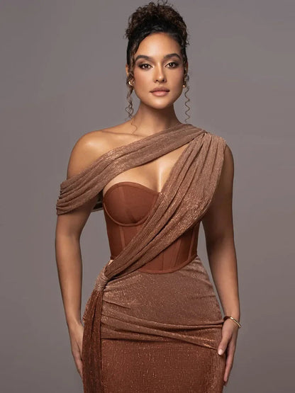 Vestido noche mujer un solo hombro elegante