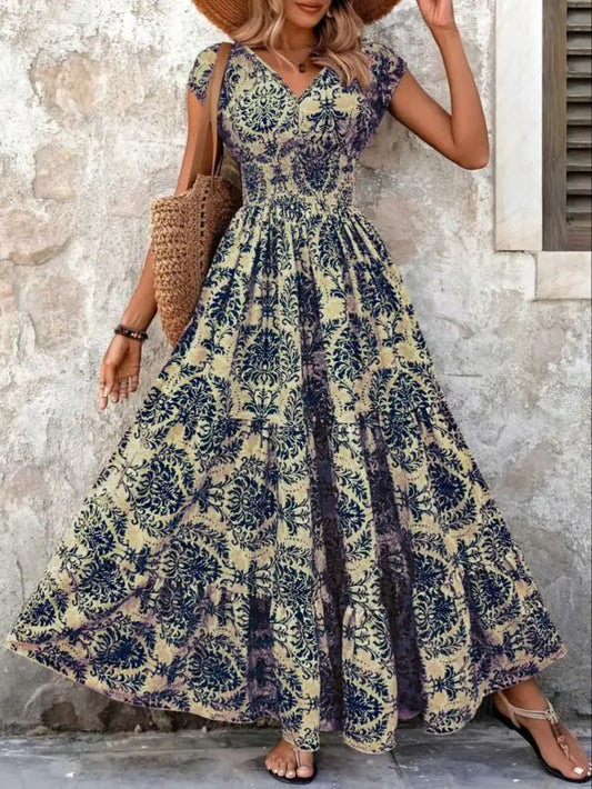 Vestido maxi mujer de tejido barroco escote en V - Mavetta